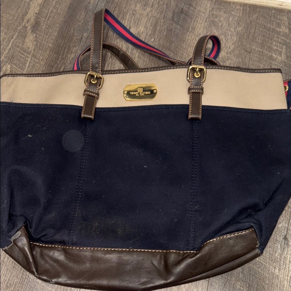 Tommy Hilfiger Navy and Brown Tote Bag